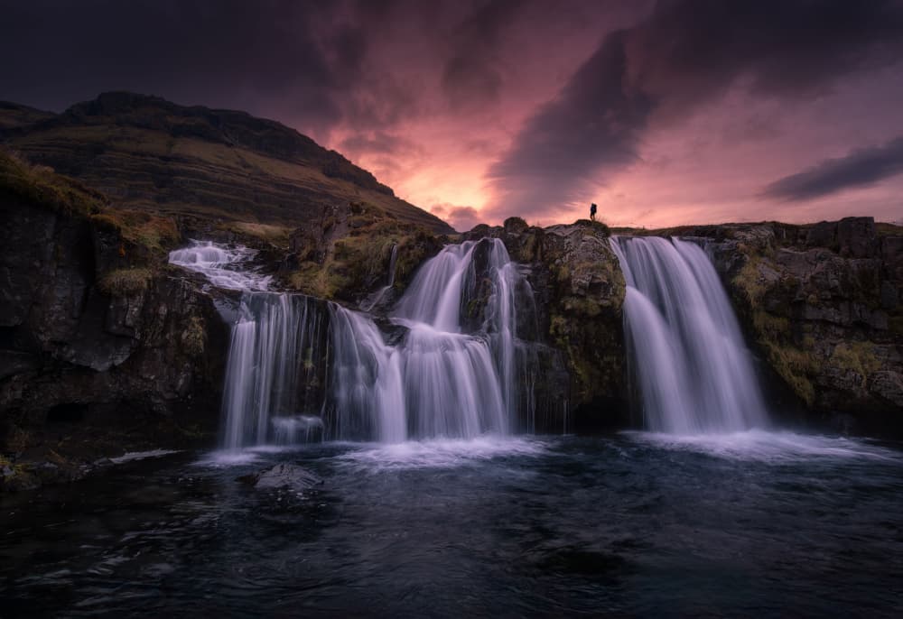 Purple Twilight Waterfall by Larry Deng APA — canvas wall art