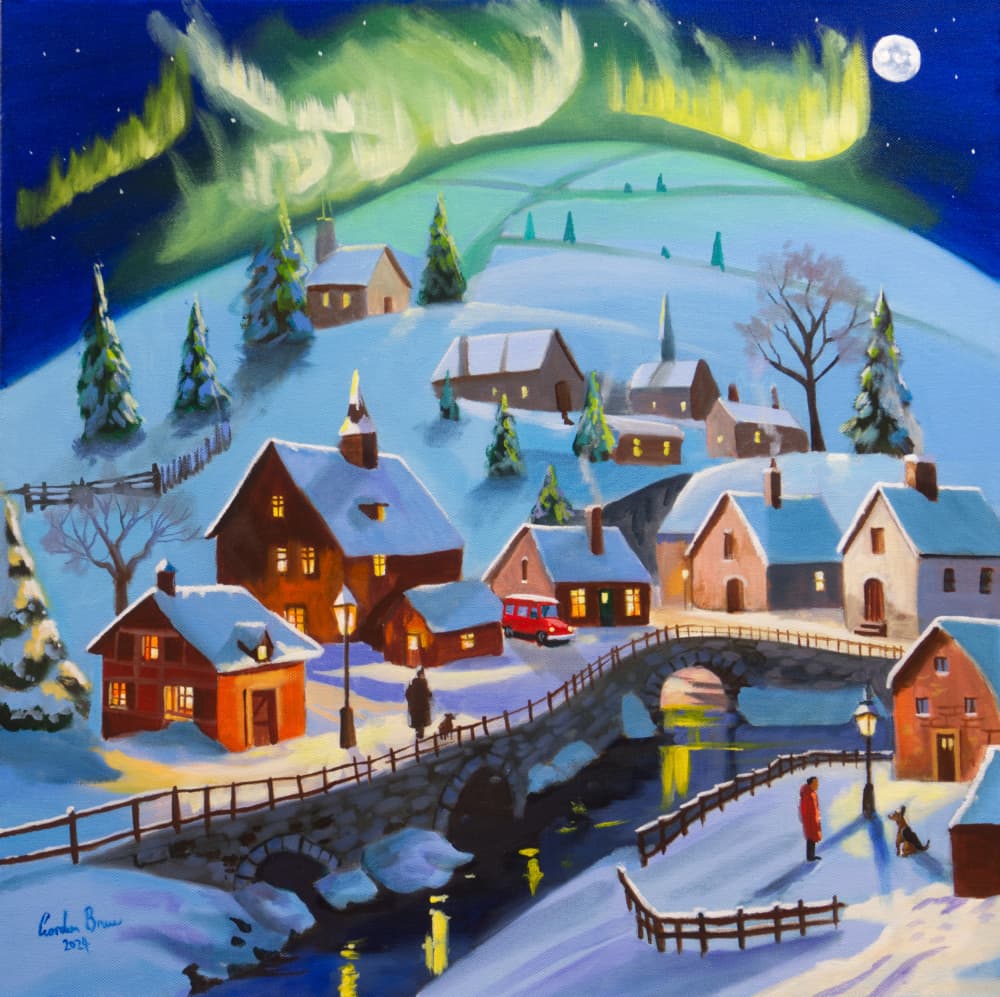 Northern Lights Village Night by Gordon Bruce — canvas wall art