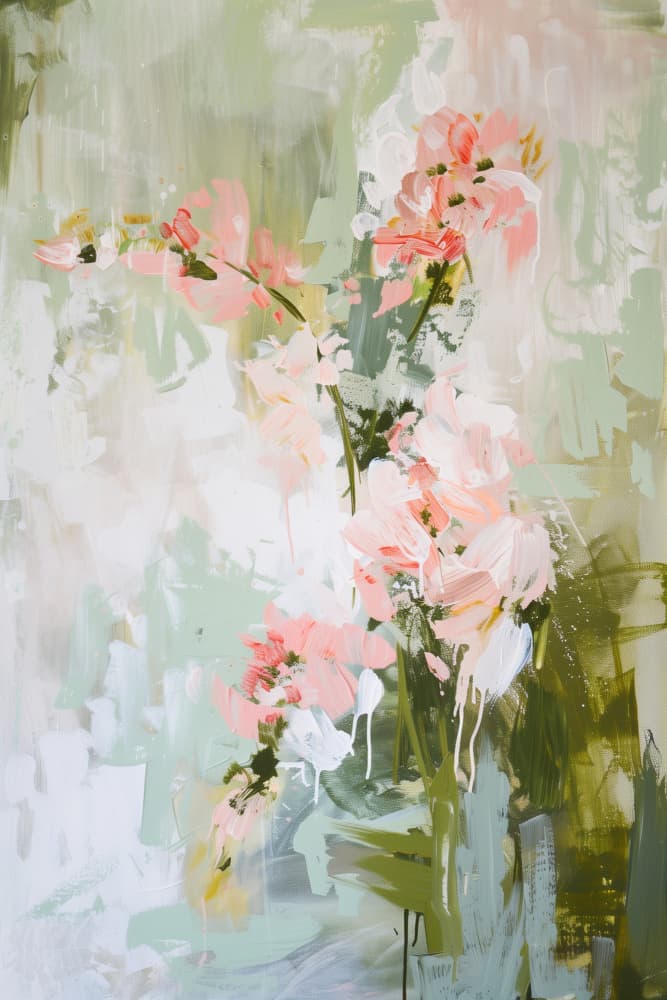 Abstract Pink Green Flowers by Sally Ann Moss — canvas wall art