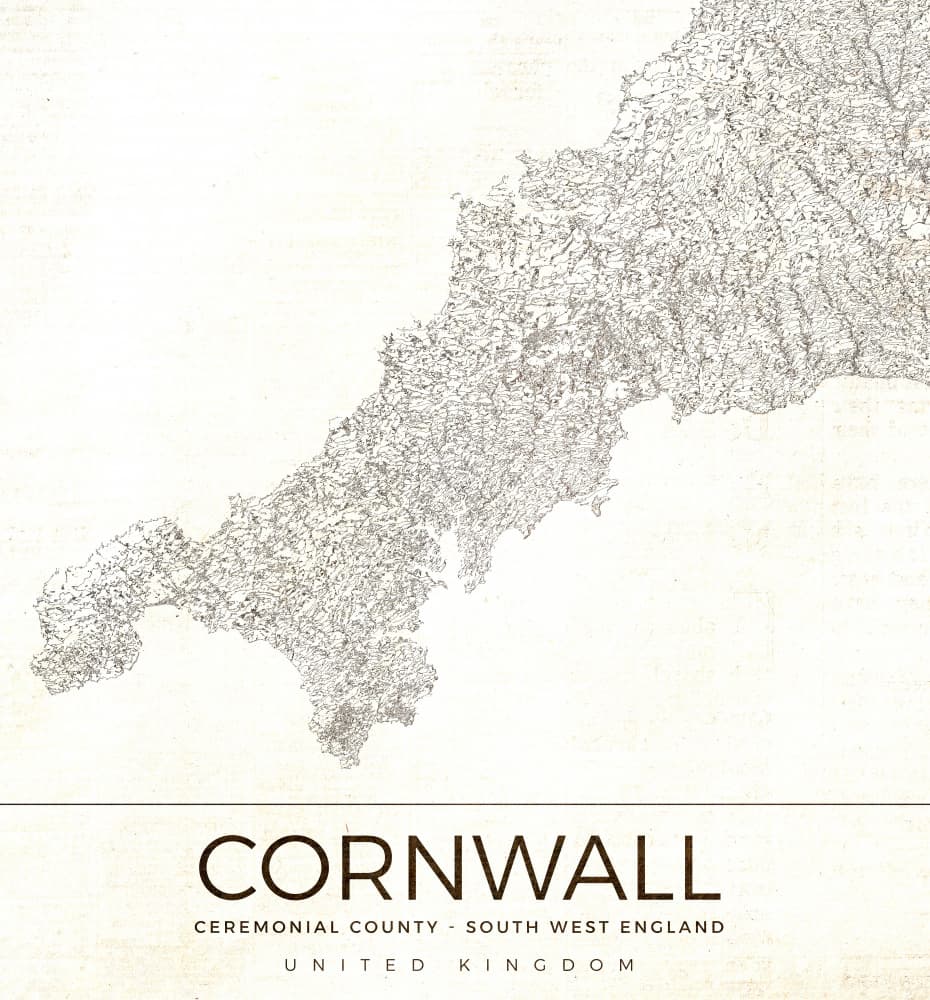 Vintage Cornwall Map by Nicholas — canvas wall art