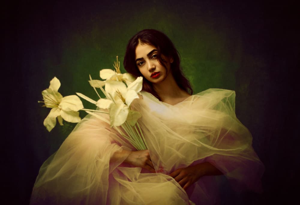 Ethereal Floral Portrait by Mehdi Mokhtari — canvas wall art