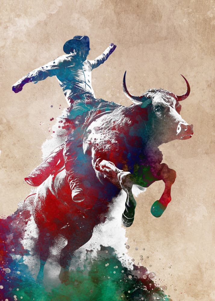 Dynamic Bull Rider Splash by Justyna Jaszke — canvas wall art