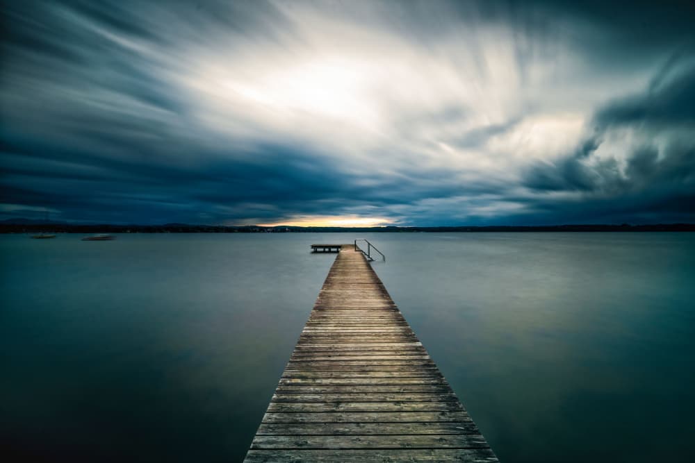 Lake Pier Dramatic Sky by Ulrike Eisenmann — canvas wall art