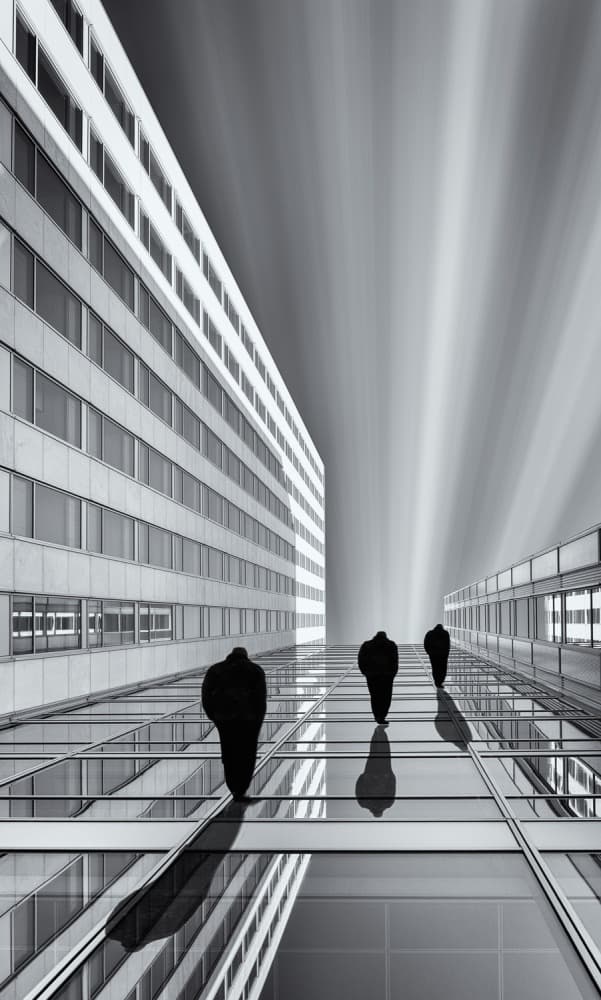 Monochrome City Walkers by Hilde Ghesquiere — canvas wall art