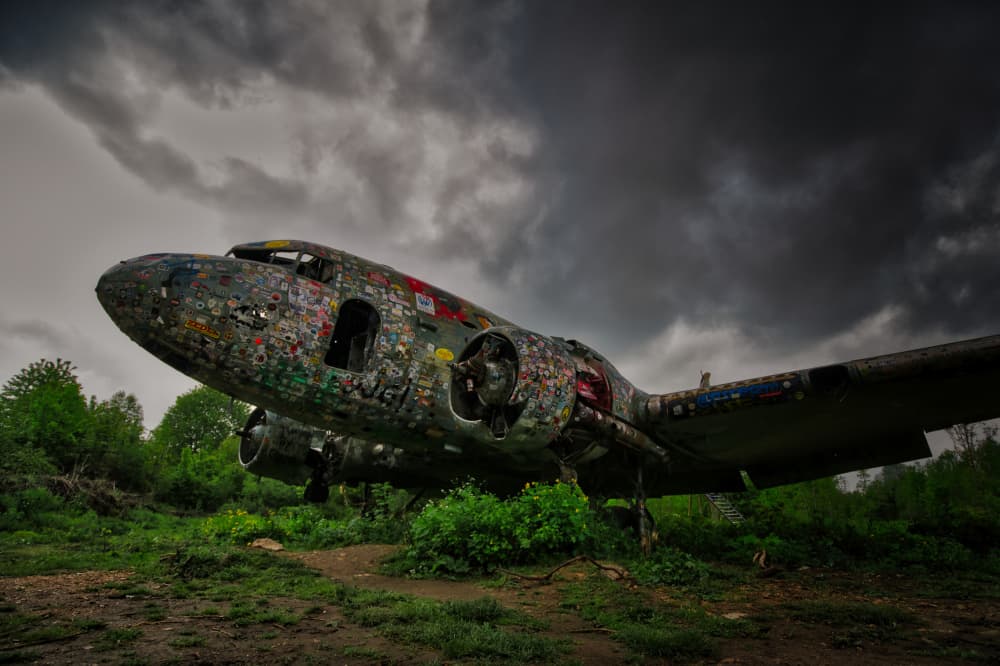 Abandoned Plane Storm Sky by Boštjan Hribar — canvas wall art