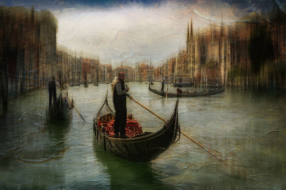 Dreamy Venice Gondolas by Michel Romaggi — canvas wall art