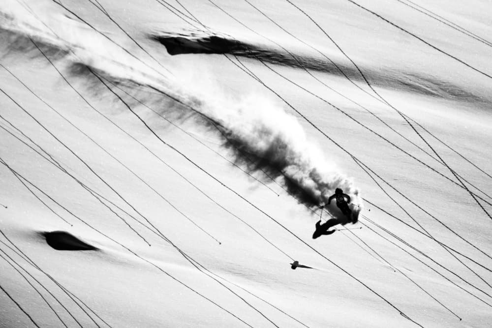Powder Skiing Action by Lorenzo Rieg — canvas wall art