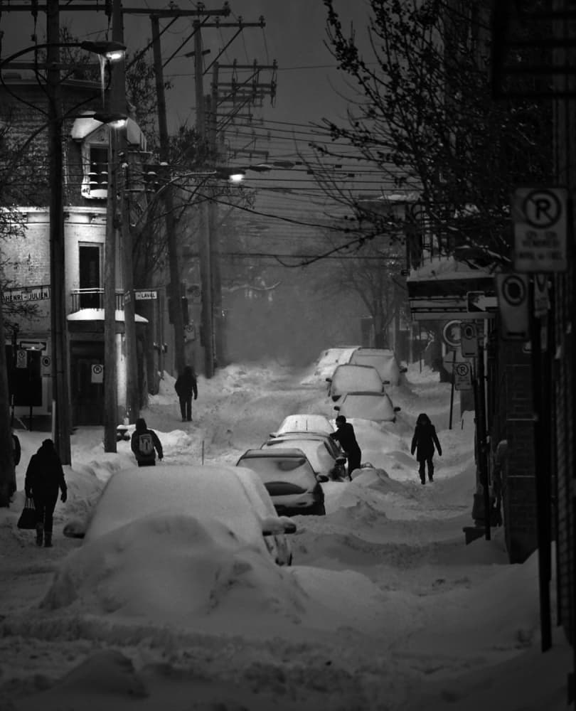 Snowy City Night by David Senechal Photographie (polydactyle) — canvas wall art