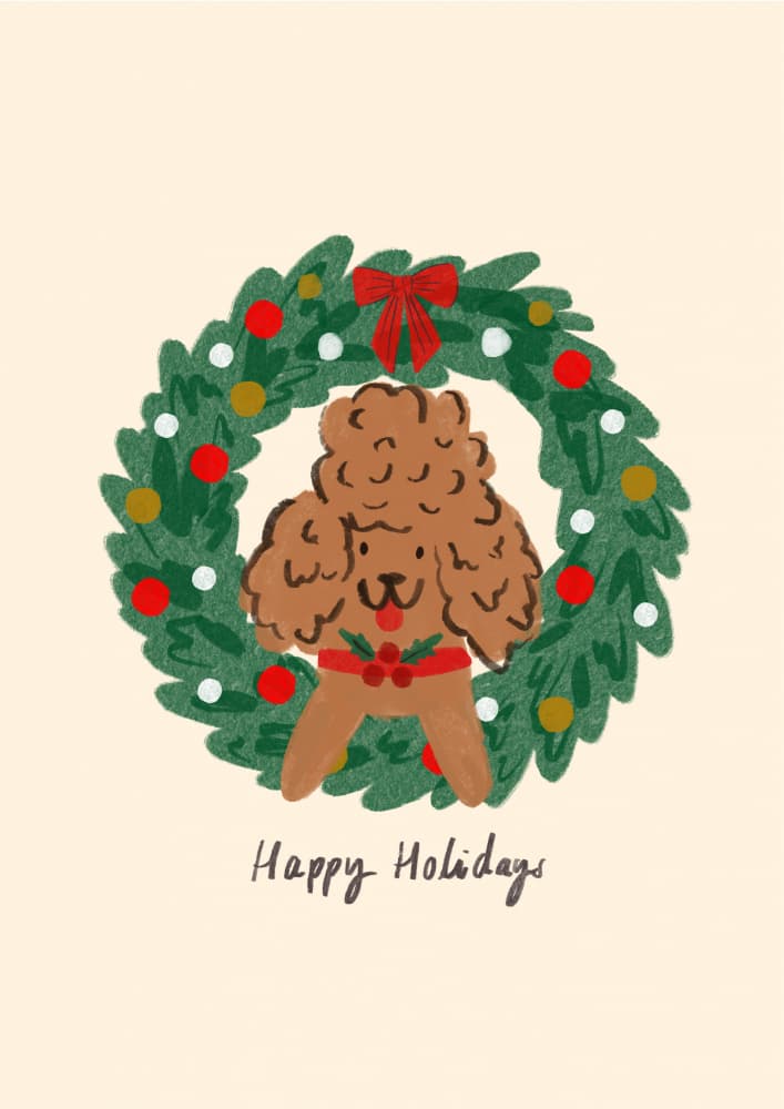 Festive Poodle Wreath by Aislinn Simmonds — canvas wall art