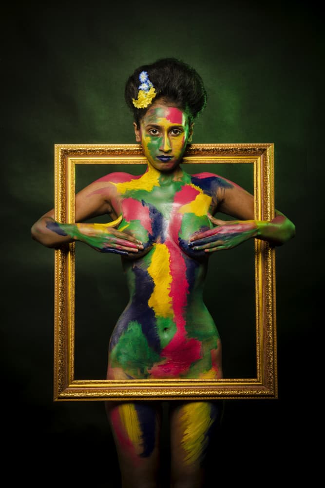 Colorful Body Art Portrait by PARTHA BHATTACHARYYA — canvas wall art