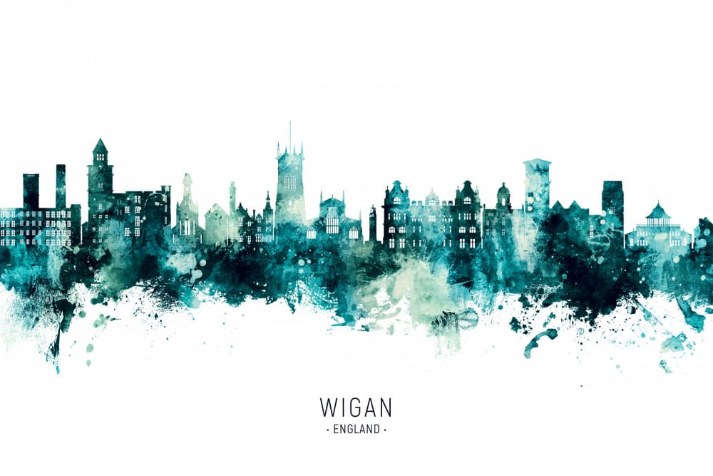 Watercolor Wigan Skyline by Michael Tompsett — canvas wall art