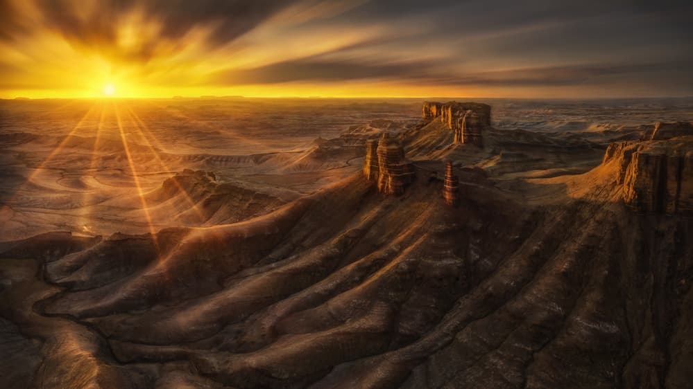 Golden Desert Sun Rays by Jennie Jiang — canvas wall art