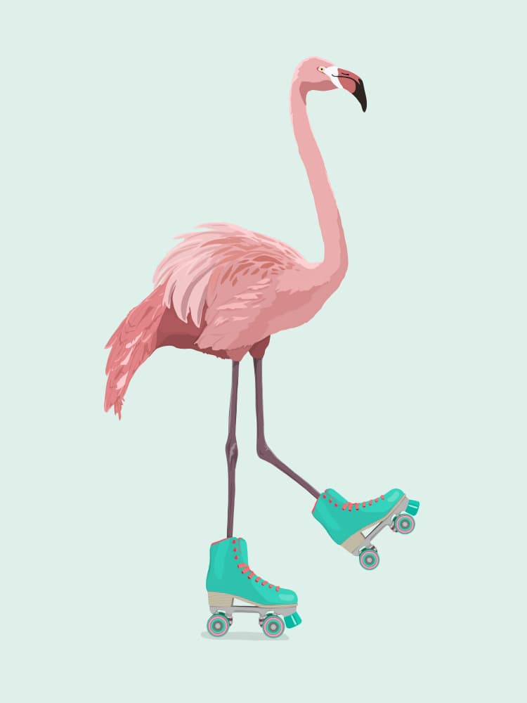 Roller Skating Flamingo by ByKammille — canvas wall art