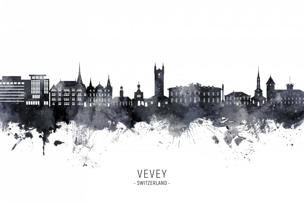 Vevey Switzerland Skyline by Michael Tompsett — canvas wall art