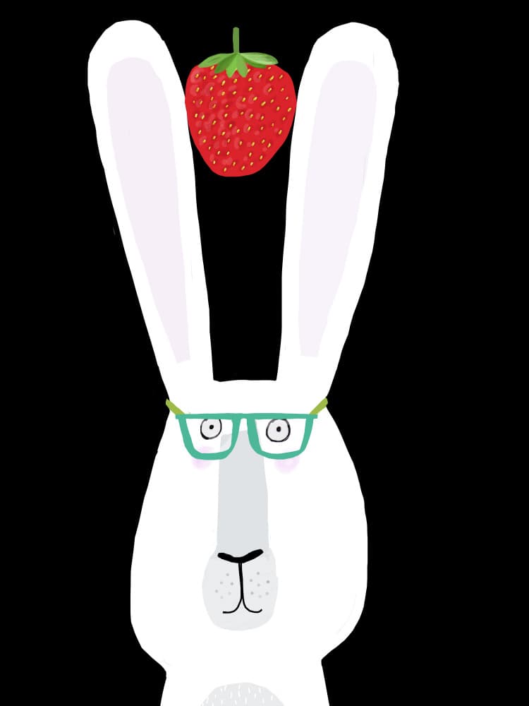Curious Rabbit With Strawberry by Carla Daly — canvas wall art