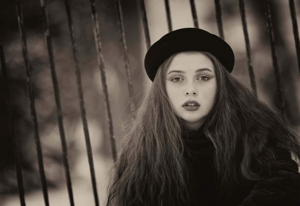 Vintage Woman Beret by Mihai Bogdan R — canvas wall art