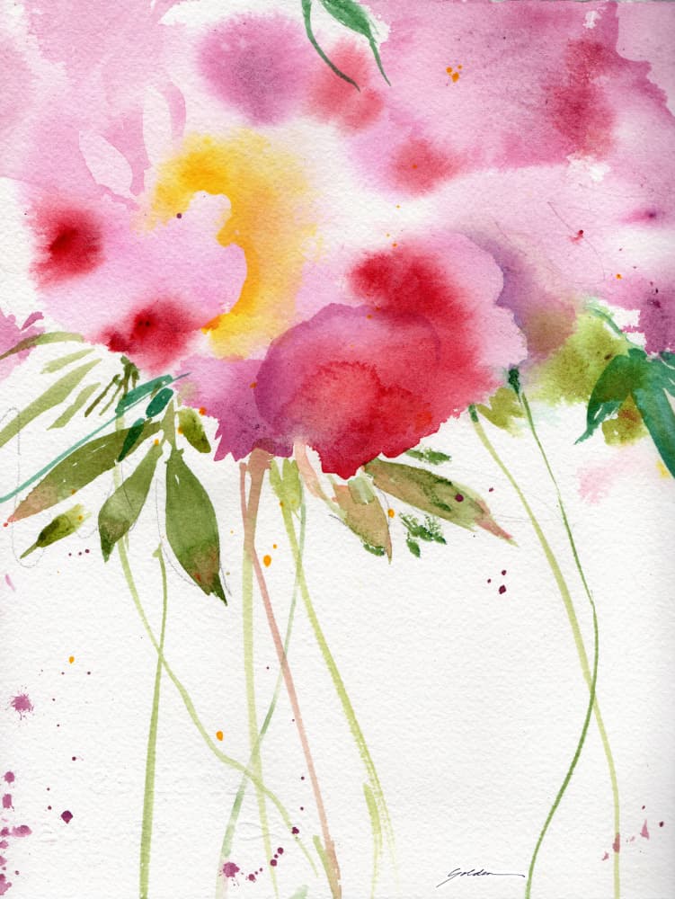 Abstract Pink Watercolor Blooms by Sheila Golden — canvas wall art