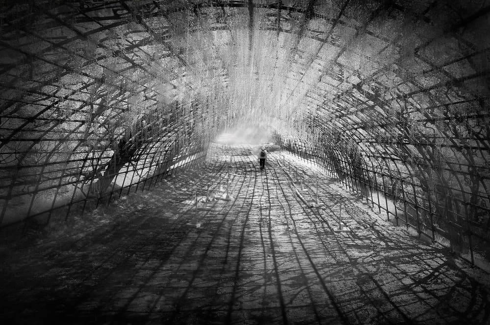 Lone Figure Dark Tunnel by Ekkachai Khemkum — canvas wall art