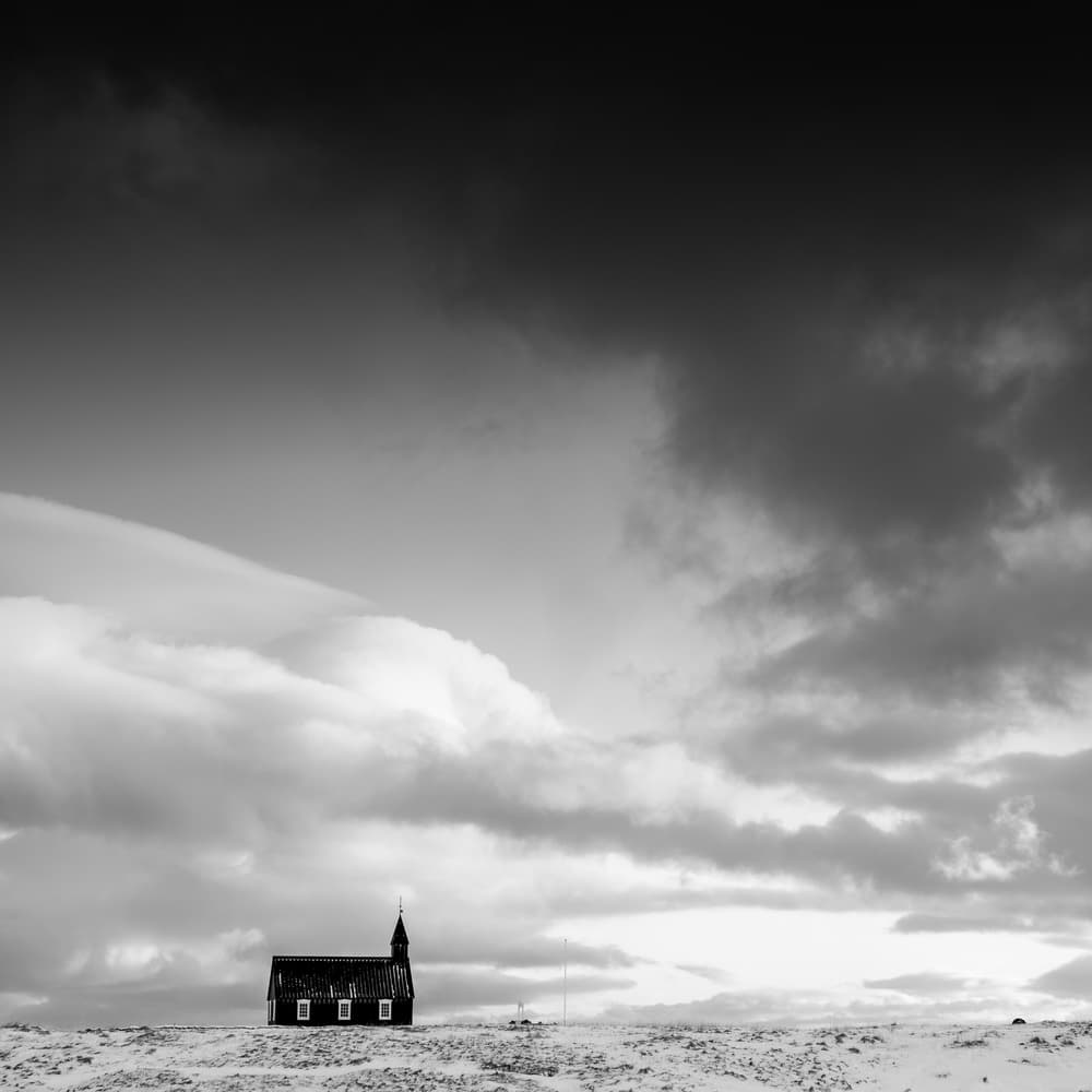 Black Church Under Dark Sky by Robert Bolton — canvas wall art