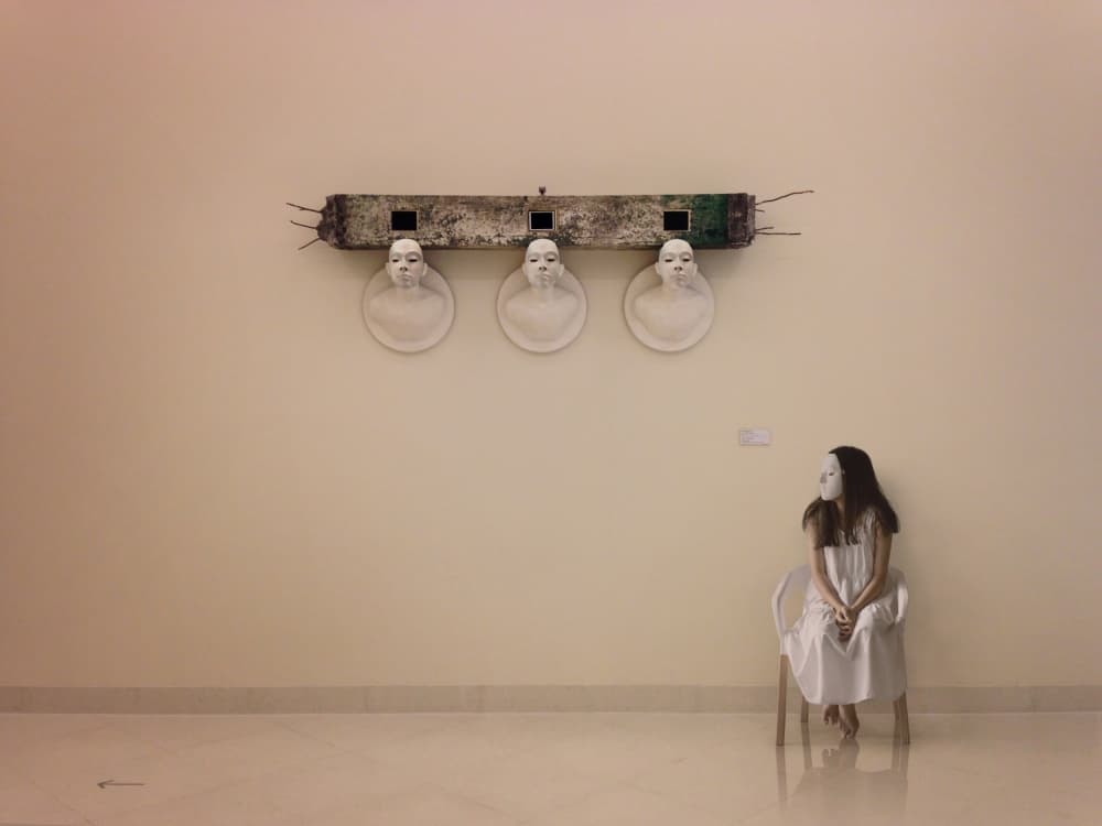 Quiet Masked Girl Exhibit by boonlertro — canvas wall art