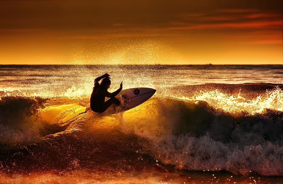 Golden Hour Surfing by Marco Petracci — canvas wall art