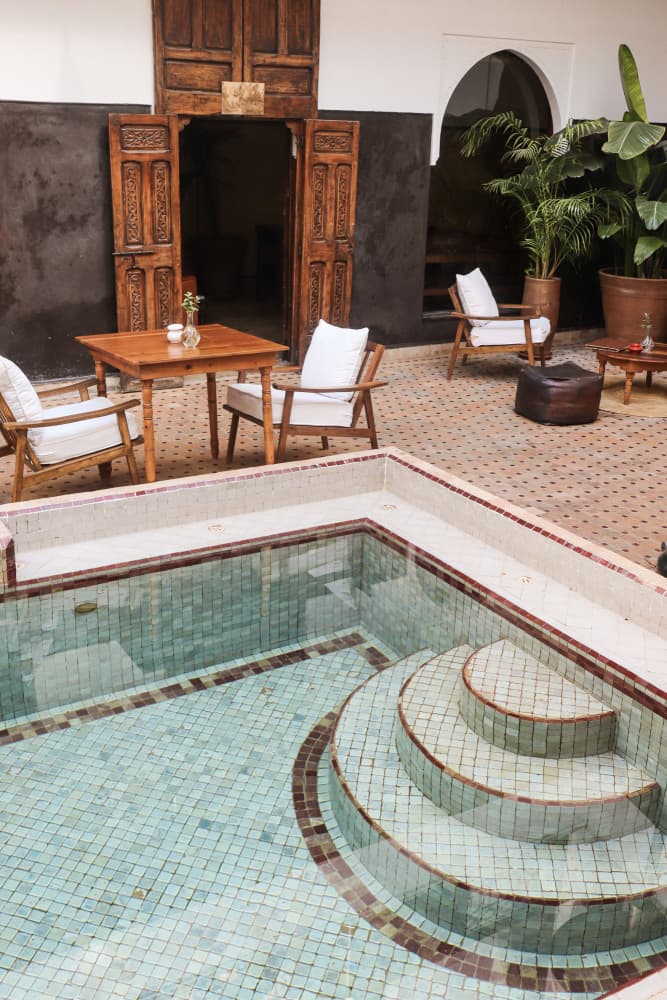 Tranquil Moroccan Courtyard Pool by Henrike Schenk — canvas wall art
