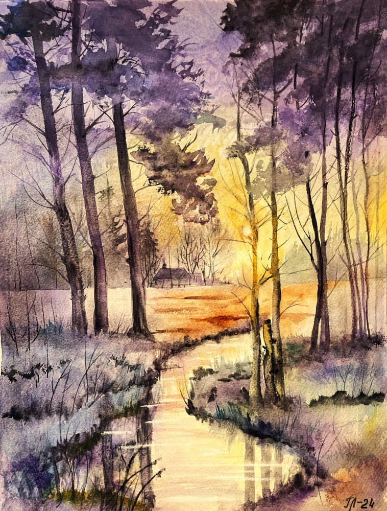 Golden Forest Stream by Tanya Lundmark — canvas wall art