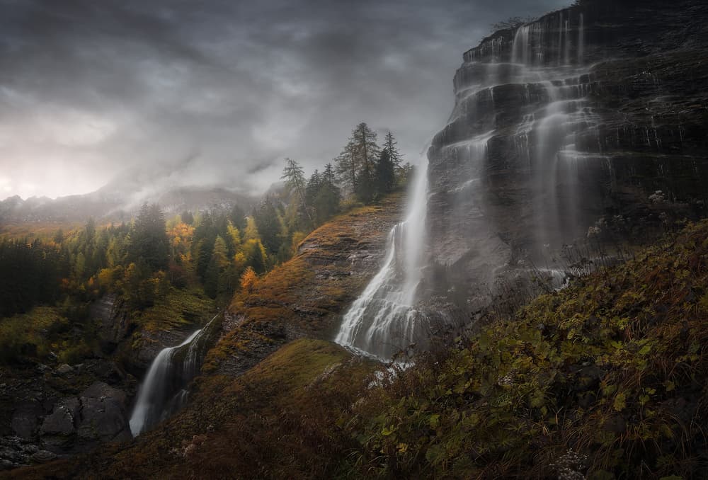 Autumn Mountain Waterfalls by Milos Lach — canvas wall art