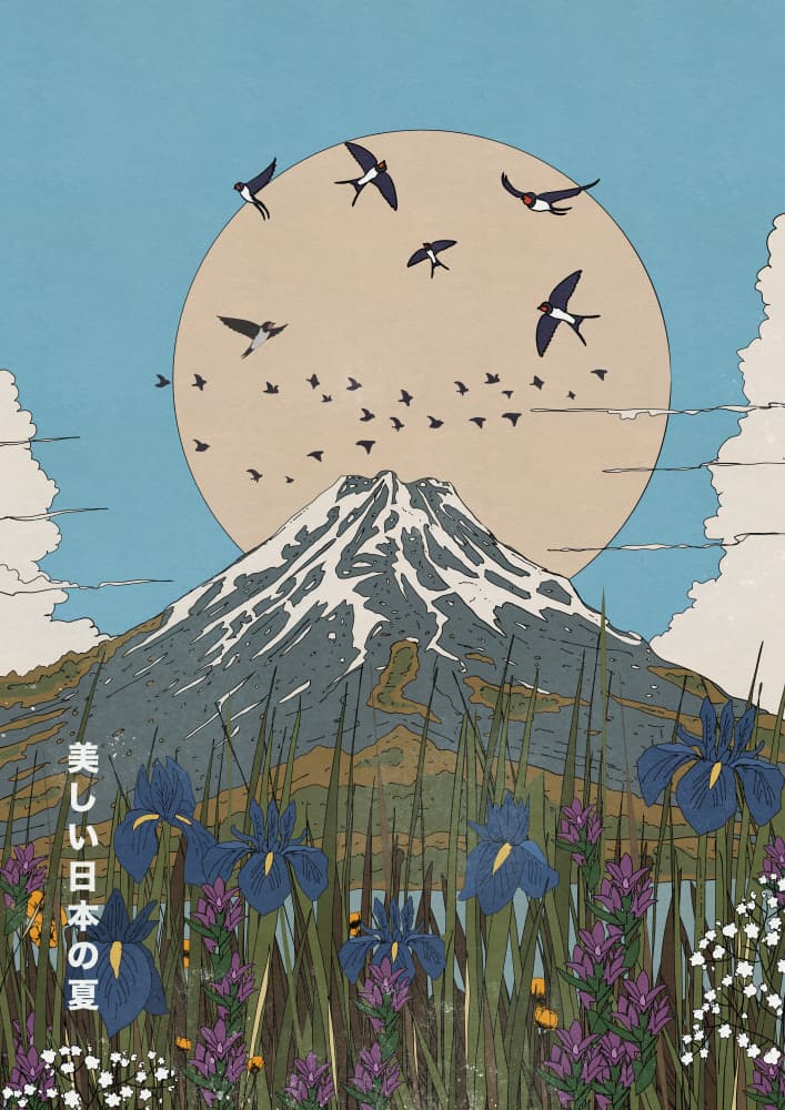 Mount Fuji Summer Swallows by Nicholas — canvas wall art