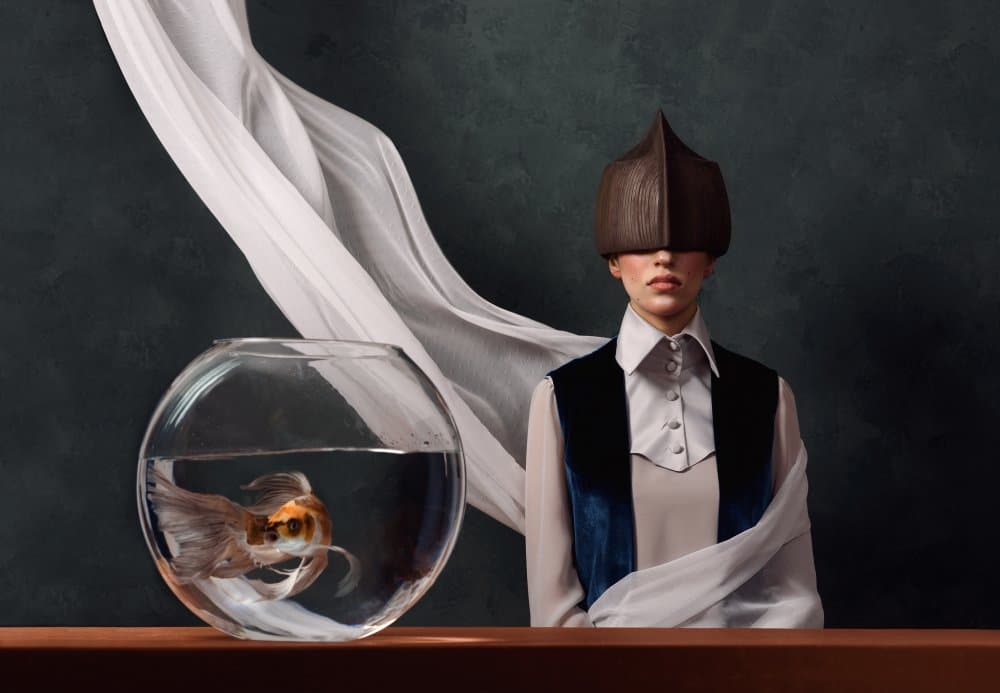 Enigmatic Woman Goldfish by Peyman Naderi — canvas wall art