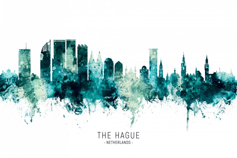 The Hague Skyline Watercolor by Michael Tompsett — canvas wall art