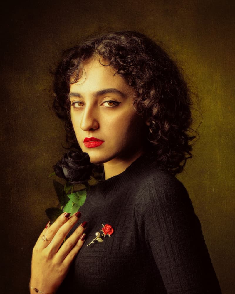 Mysterious Woman Black Rose by Mehdi Mokhtari — canvas wall art