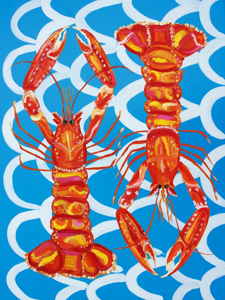 Playful Ocean Lobsters by Alice Straker — canvas wall art