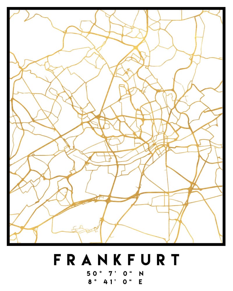 Golden Frankfurt Map by Emiliano Deificus — canvas wall art