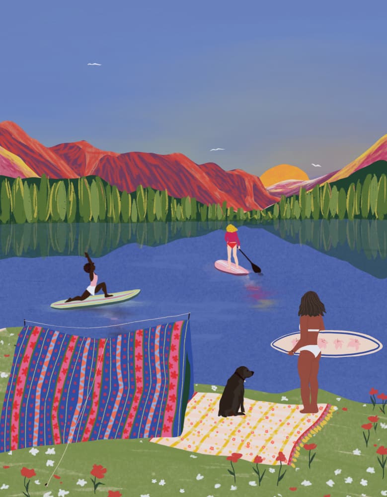 Paddleboarding Lakeside Sunset by Ceyda Alasar — canvas wall art