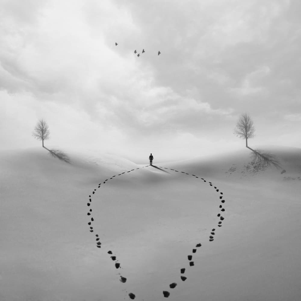 Heart Path in Snow by Hadi Malijani (Malenjani) — canvas wall art
