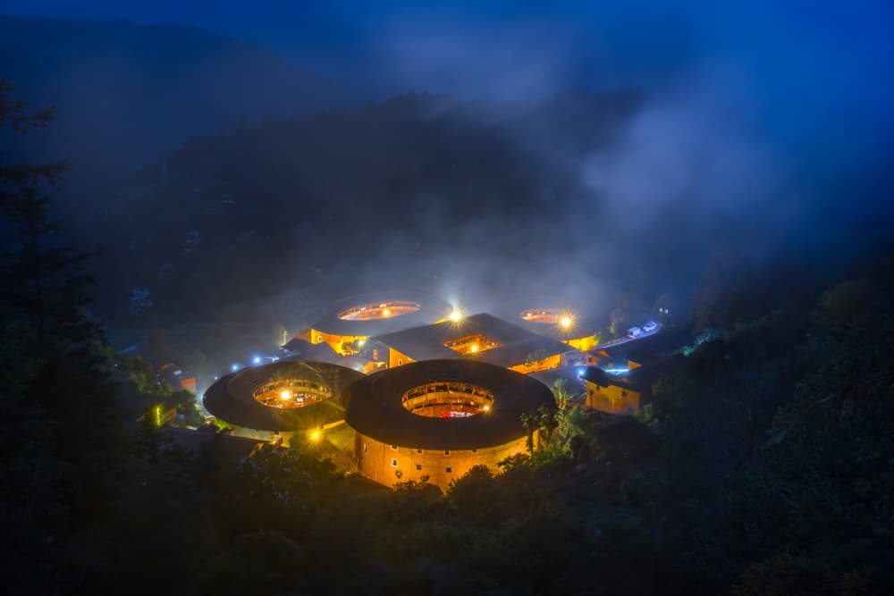 Misty Tulou Night by YY DB — canvas wall art