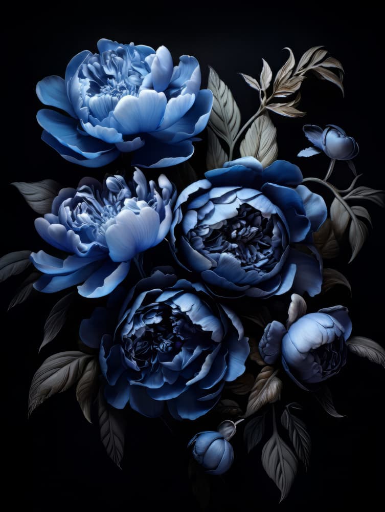Moody Blue Peonies by Bilge Paksoylu — canvas wall art