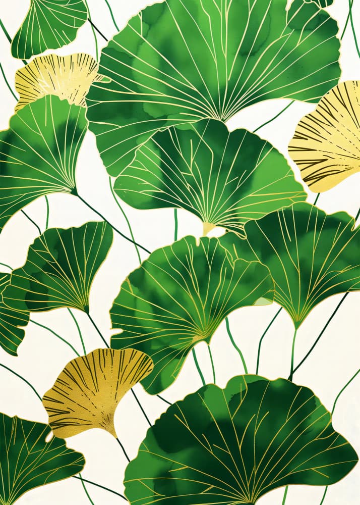Ginkgo Green Gold Pattern by Andreas Magnusson — canvas wall art