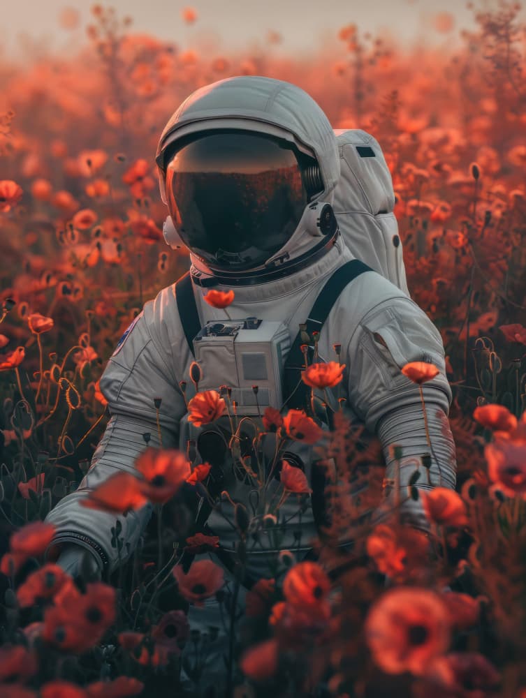 Astronaut Poppy Field by Bilge Paksoylu — canvas wall art