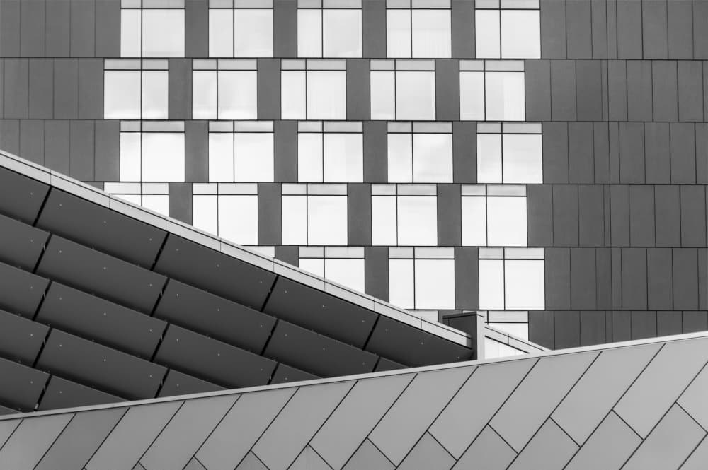 Sleek Building Geometry by Jacqueline Hammer — canvas wall art