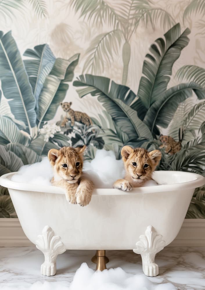 Lion Cubs Bubble Bath by Niky Rahner — canvas wall art