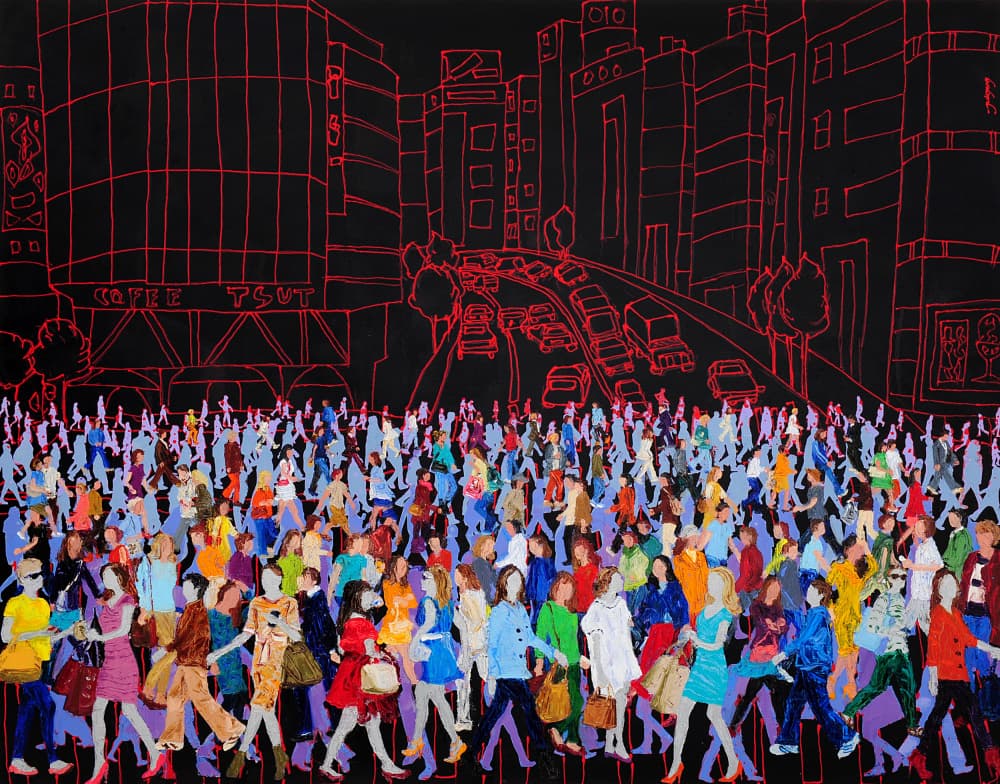 Colorful City Crowd by Jukyong Park — canvas wall art