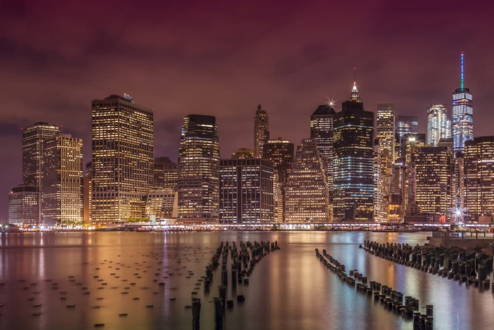 Manhattan Night Reflections by Melanie Viola — canvas wall art