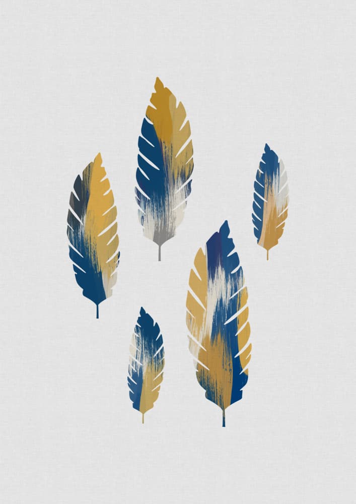 Elegant Blue Gold Leaves by Orara Studio — canvas wall art
