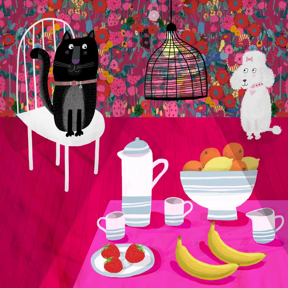 Playful Pet Breakfast by Carla Daly — canvas wall art