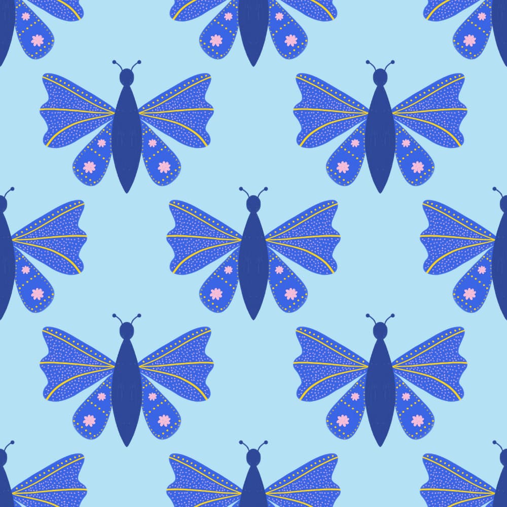 Whimsical Blue Butterflies by Carolina Rowlinson — canvas wall art
