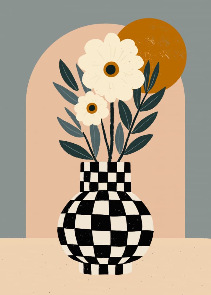 Retro Checkerboard Flowers by Katarzyna Gąsiorowska — canvas wall art