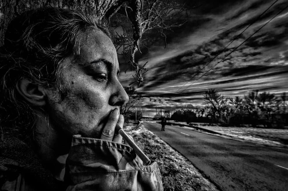 Pensive Woman Dark Sky by Steve Hermann — canvas wall art