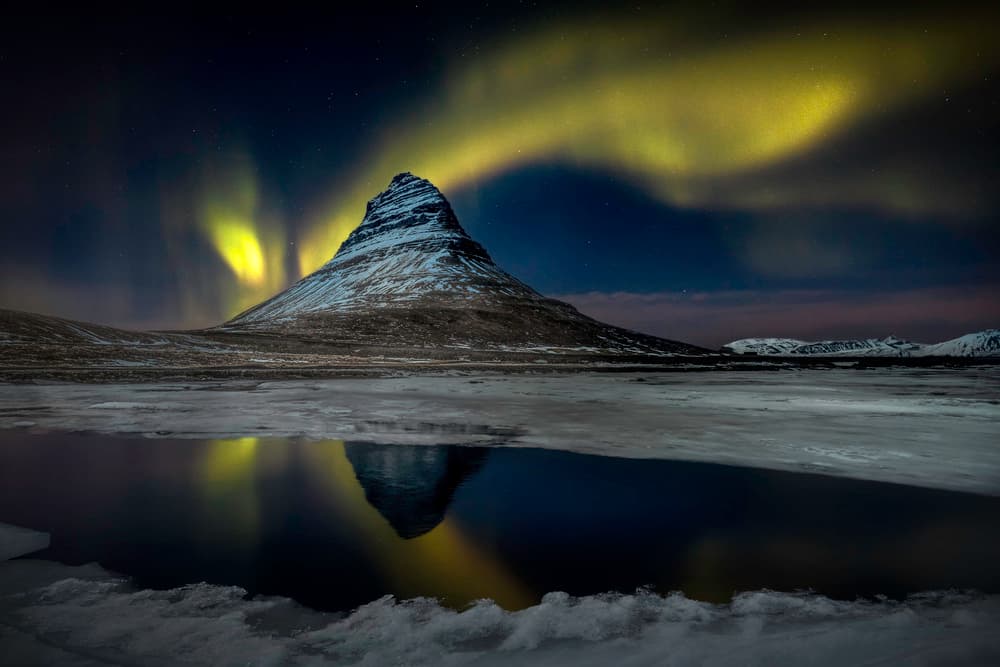 Northern Lights Mountain Reflection by Rodrigo Núñez Buj — canvas wall art